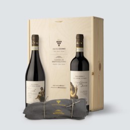 Da Vinci i Capolavori – Brunello di Montalcino DOCG 2012 + Amarone Valpolicella DOCG 2014 + Grembiule in canvas (cassetta legno)